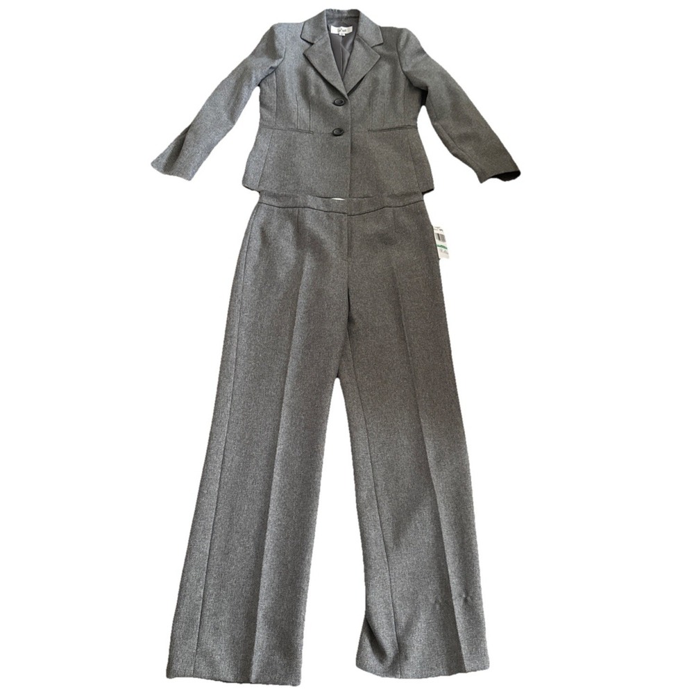 Le Suit Women's Gray Two-Piece Blazer and Wide-Leg Pants Suit